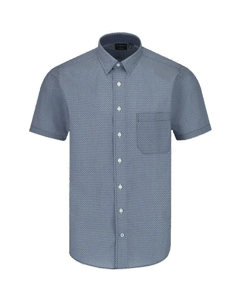 100% Cotton Blue Printed Hidden Down Collar Cotton Short Sleeve Shirts