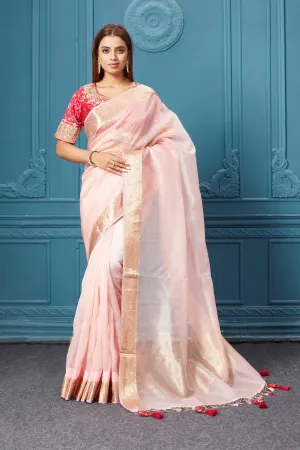 91A085 Light Pink Organza Silk Saree with Pink Patola Blouse