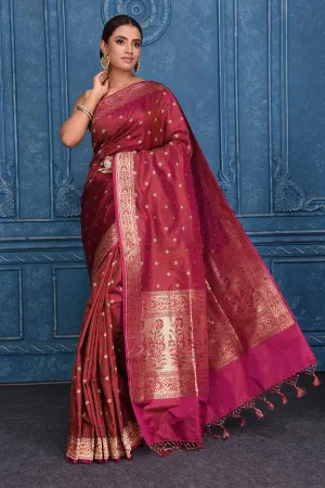 91A175 Magenta Tanchoi Silk Banarasi Saree with Zari Buta