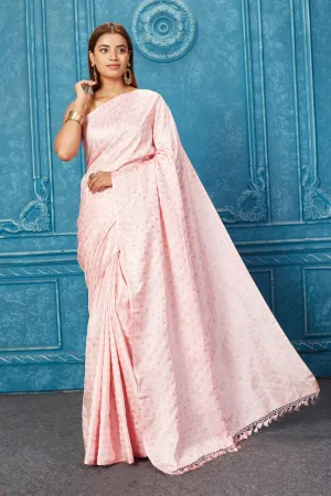 91A256 Powder Pink Banarasi Silk Saree with Overall Buta