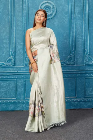 91A270 Sage Green Floral Kanjivaram Saree