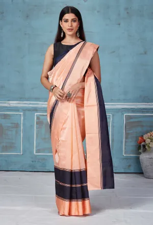 92A152 Peach Pattu Silk Saree With Black Mashru Border