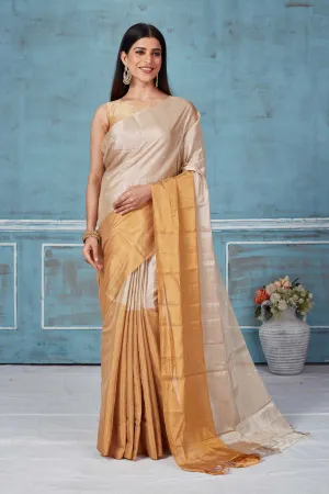 92A168 Beige Golden Tissue Silk Golden Zari Sari