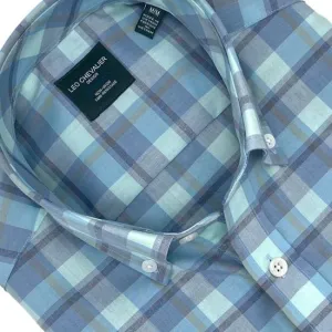 Aqua Plaid Short Sleeve Button Down Shirt