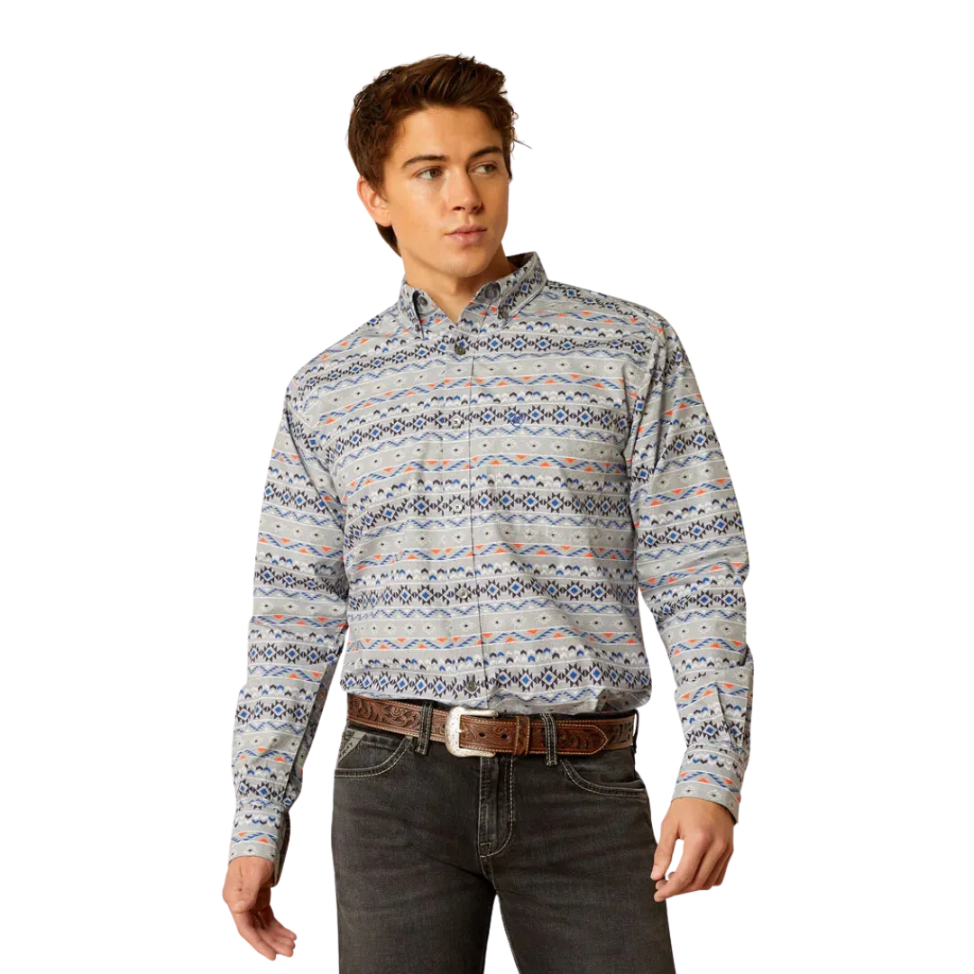 Ariat Men's Richie Long Sleeve Fitted Button Down Print Grey Shirt