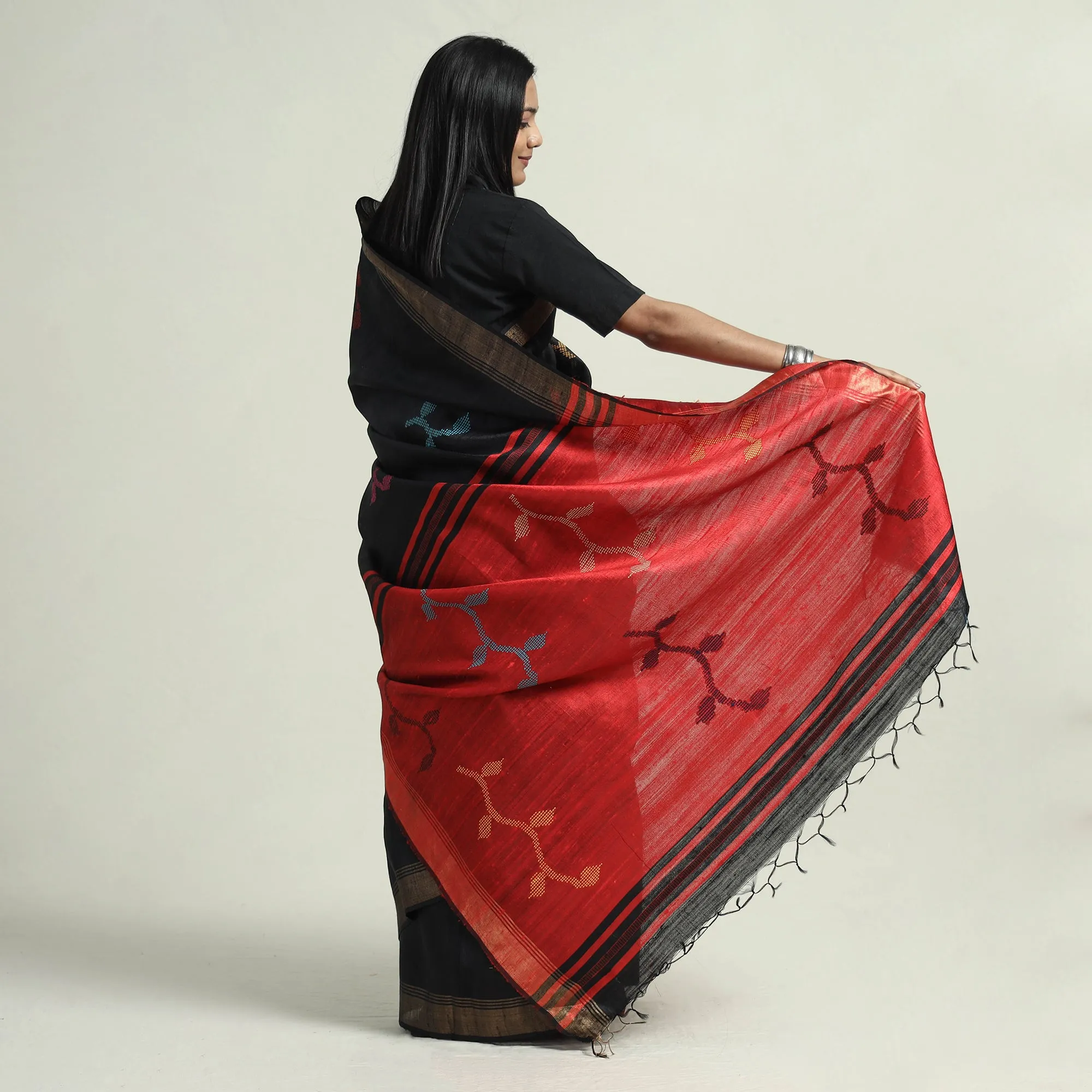 Black - Bhagalpuri Pure Desi Tussar Silk Handloom Saree with Zari Border