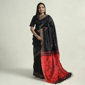 Black - Bhagalpuri Pure Desi Tussar Silk Handloom Saree with Zari Border