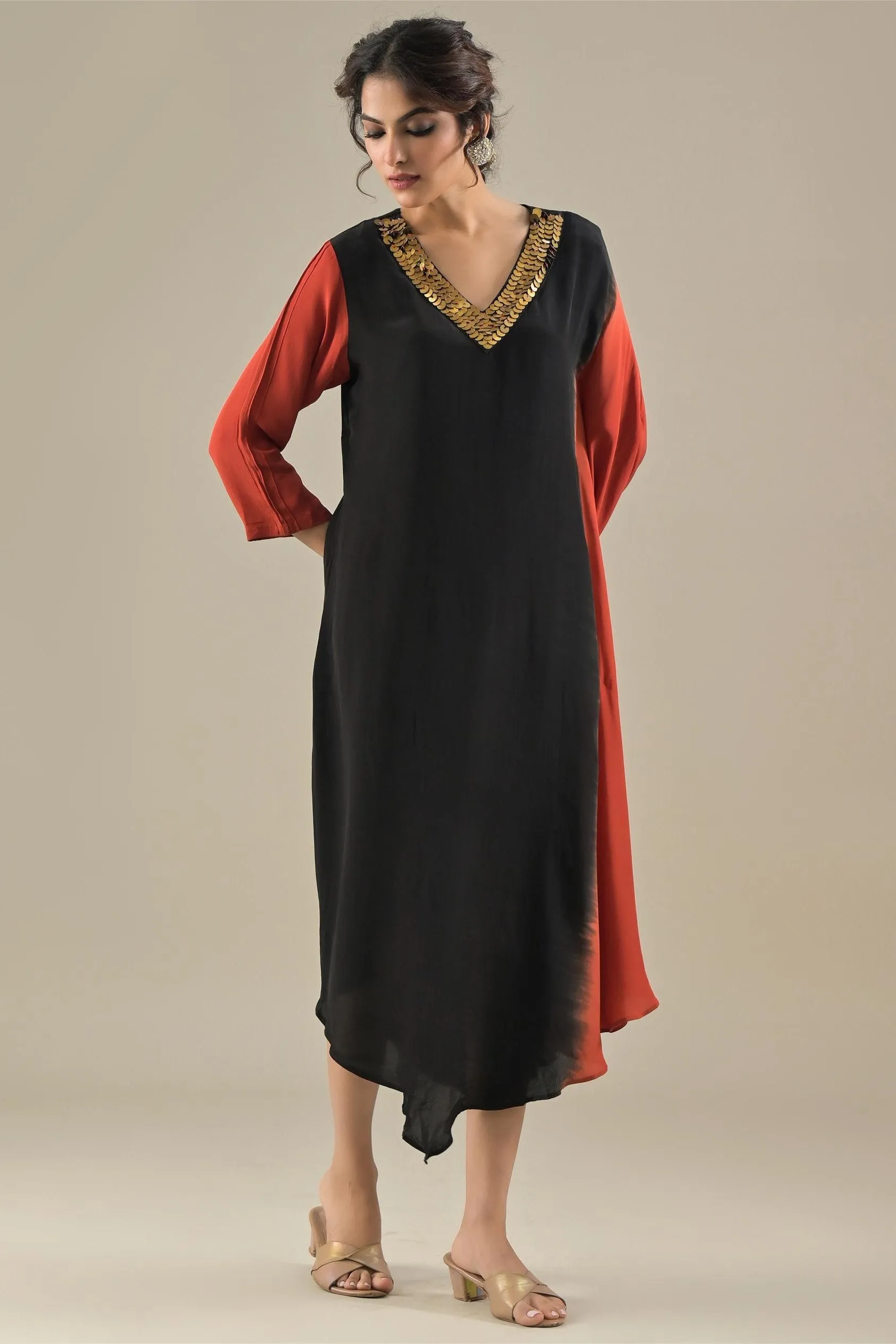 Black Ombre-Dyed Asymmetrical Dress