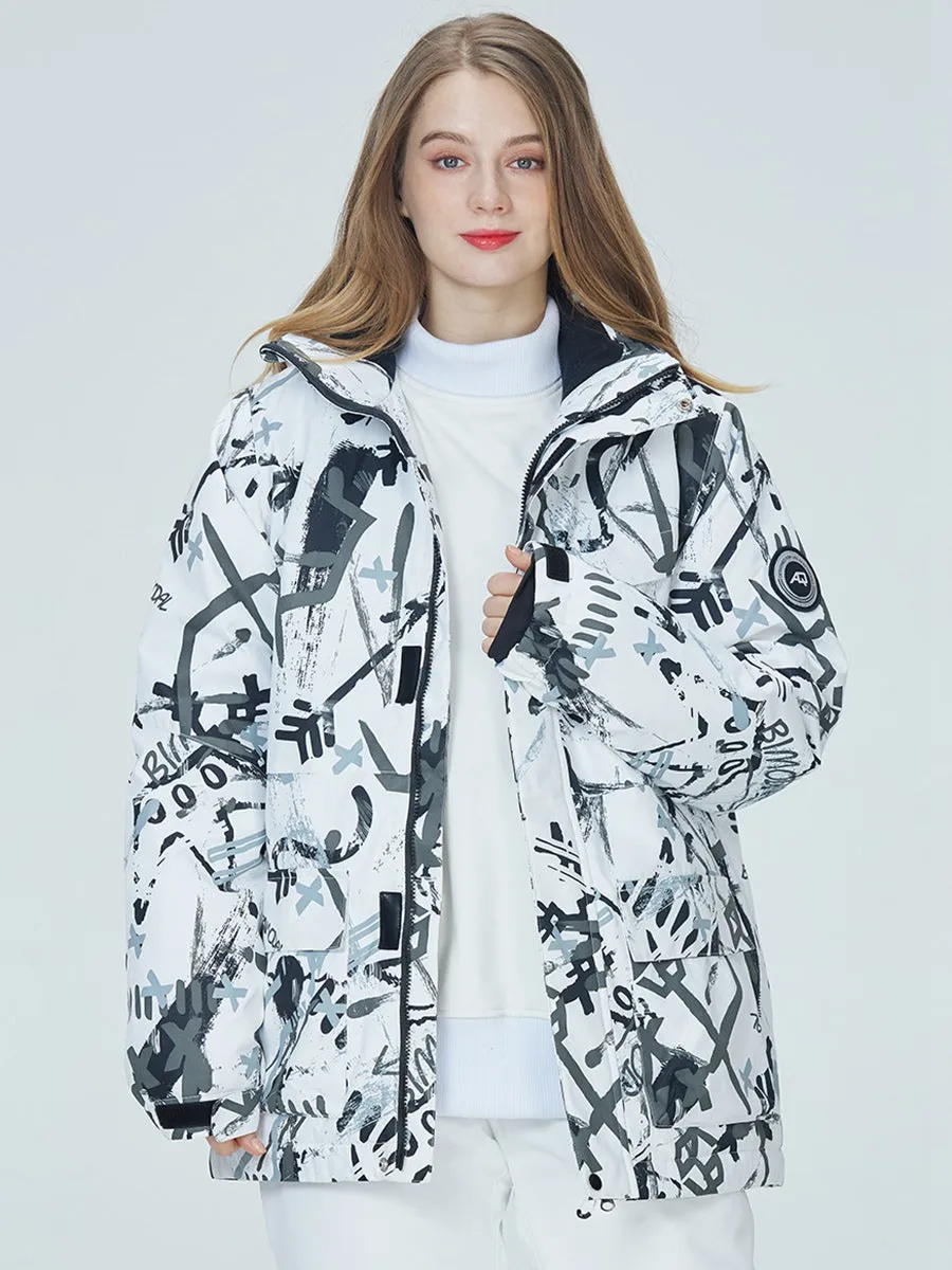 Breathable Women Graffiti Print Ski Jacket