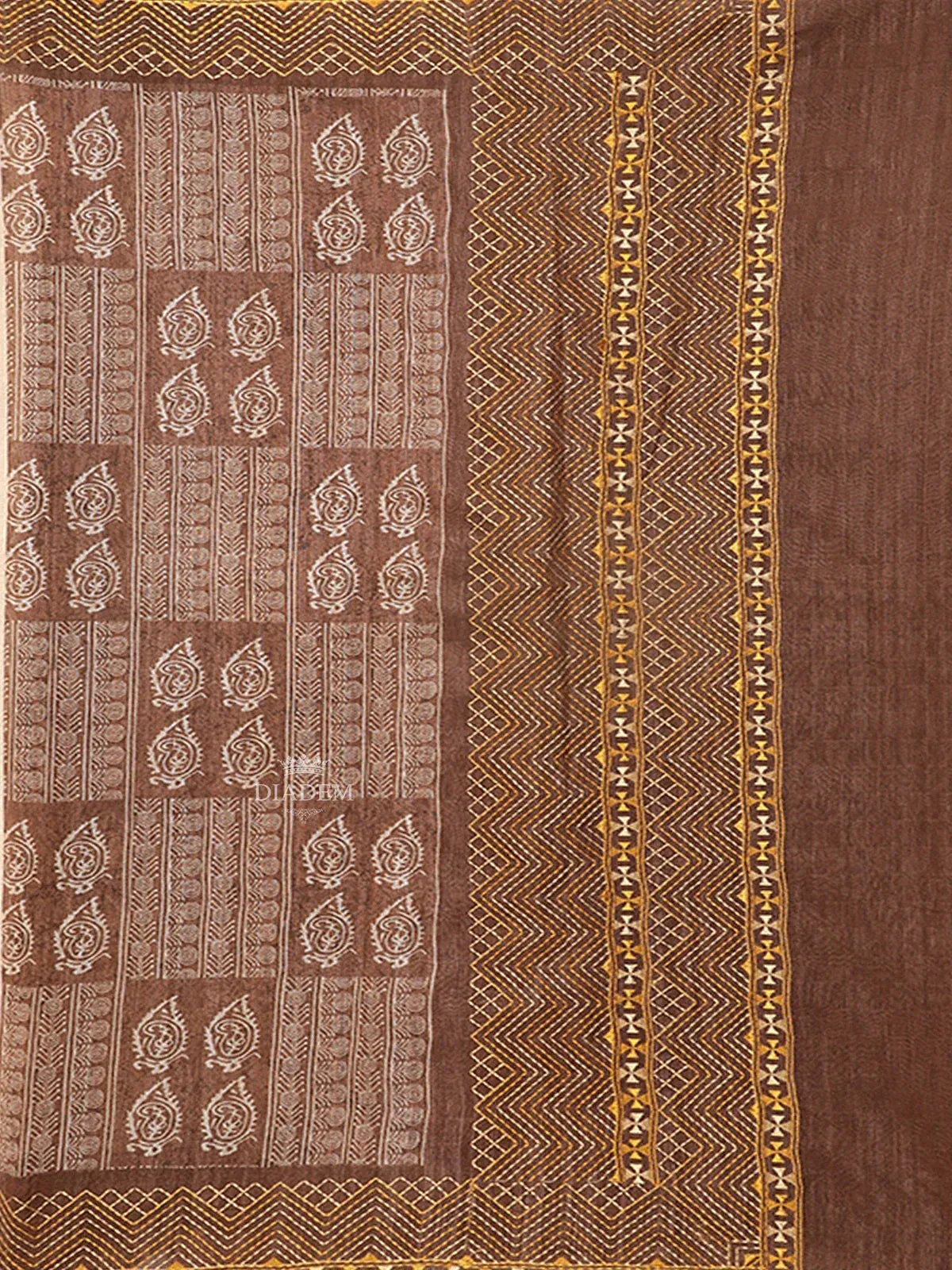 Brown Semi Tussar Silk Saree with Paisley and Geometric Design on the Body with Designed Border