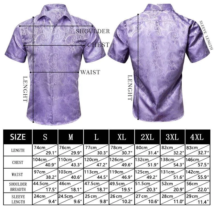 Deep Purple Paisley Silk Men's Short Sleeve Shirt