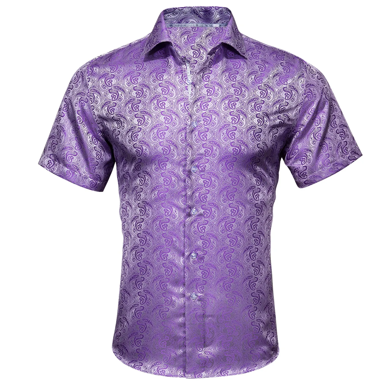 Deep Purple Paisley Silk Men's Short Sleeve Shirt