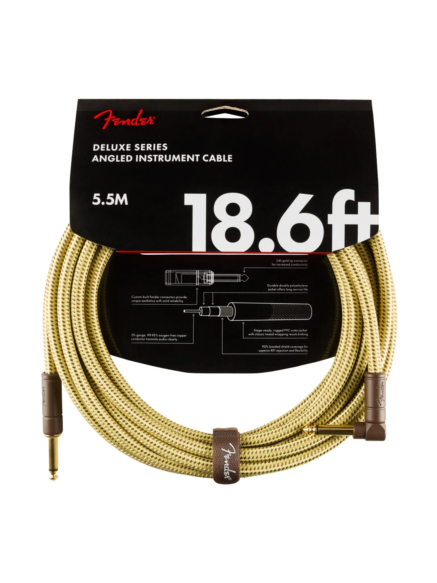 Fender Deluxe Series Instrument Cable, Straight/Angle, Tweed