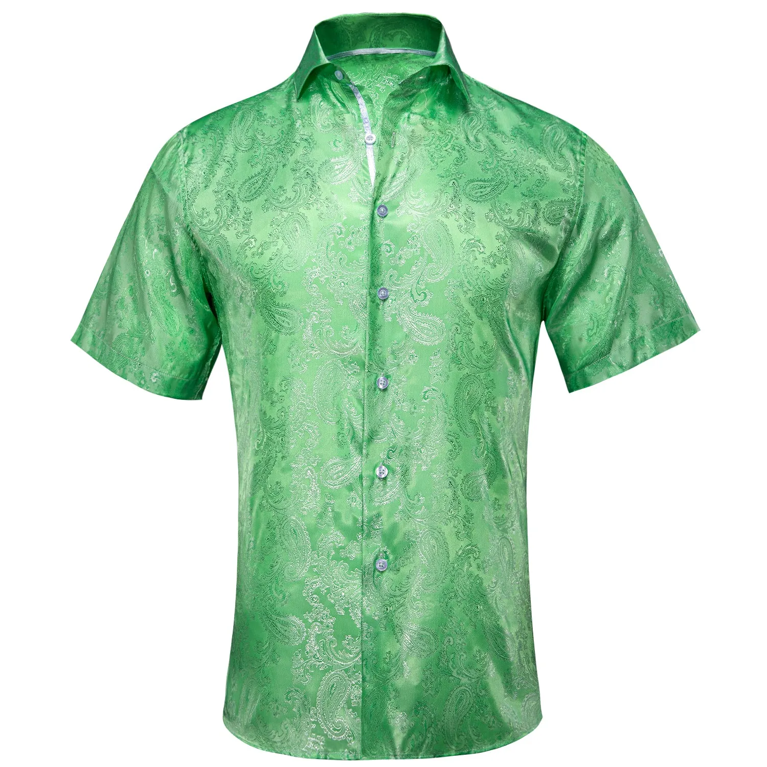 Fluorescent Green Paisley Silk Men's Short Sleeve Shirt