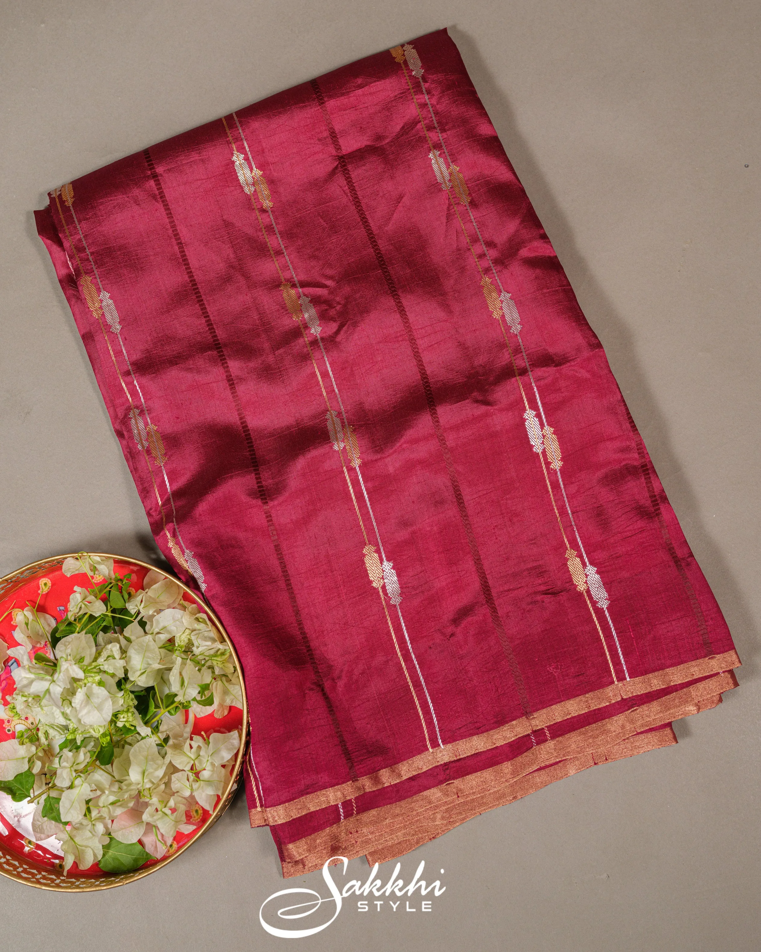 GARNET RED RAW MANGO BANARASI SILK SAREE