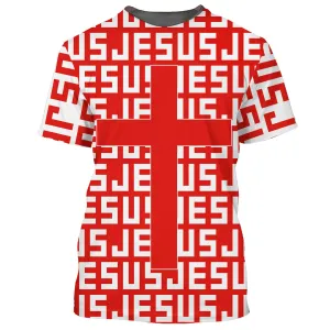 Jesus Cross Red 3D All Over Printed Shirt for Men and Women