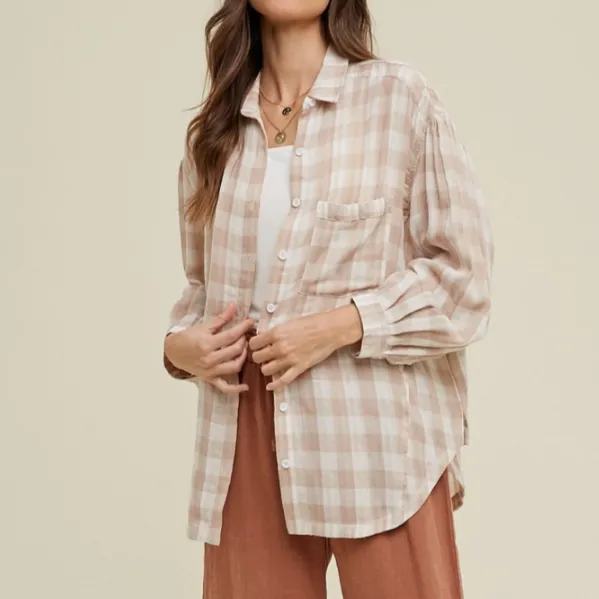 Laguna Gingham Plaid Woven Button Up Shirt