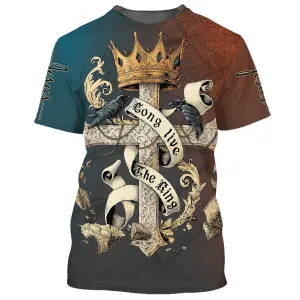 Long Live The King Shirts - Cross Crown Of Thorns 3D All Over Printed Shirt for Men and Women