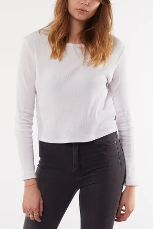 Manhattan White LS Crop Rib Tee