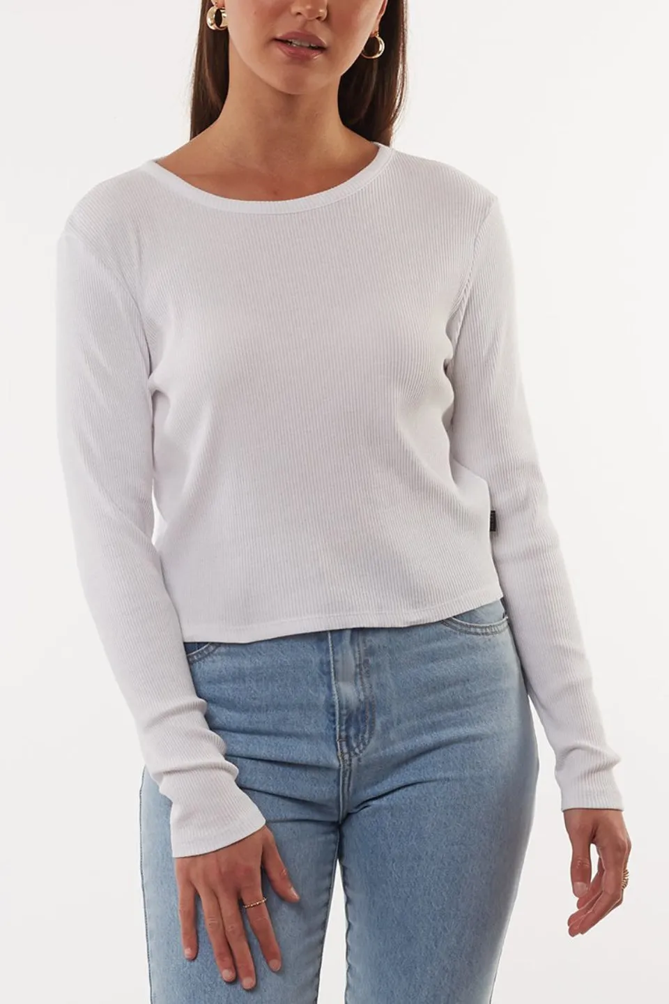 Manhattan White LS Crop Rib Tee