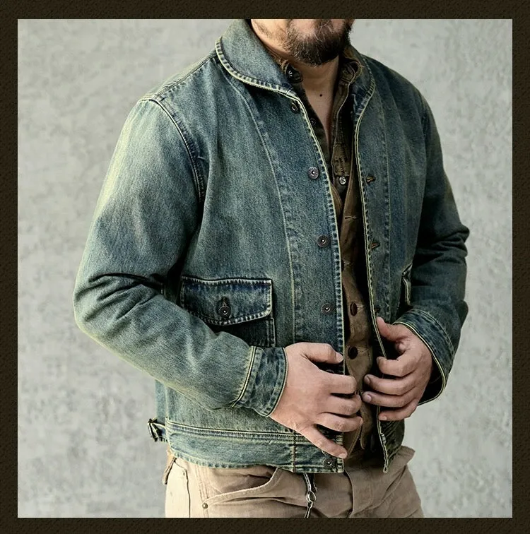 Men's Shawl Collar Washed Denim Jacket