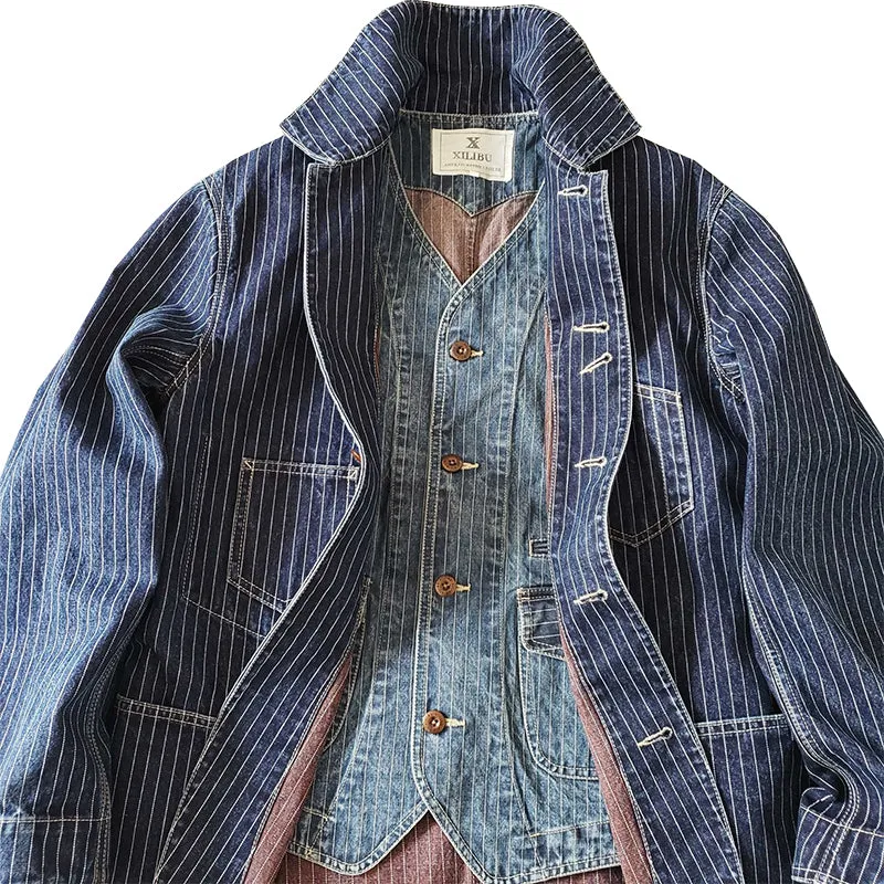 Men's Striped Denim Engineer Jacket