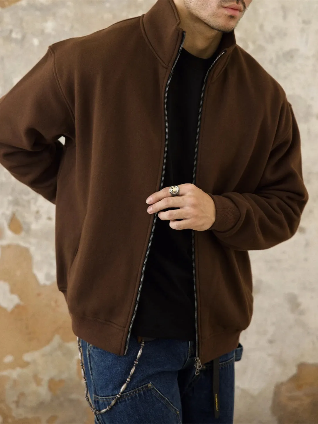 Men's Velvet Sweatshirt with Double Zipper Closure - Casual Sports Style