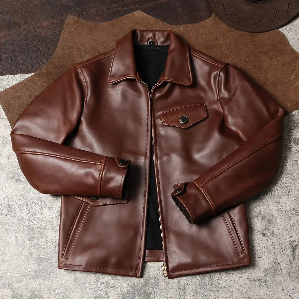 Men's Vintage Waxed Cowhide Leather Motorcycle Jacket