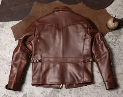 Men's Vintage Waxed Cowhide Leather Motorcycle Jacket