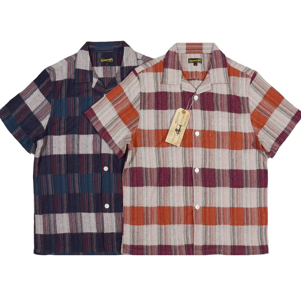 Mix Stripe And Check Shirt - Vintage Men's Casual Short Sleeve Shirt