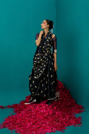 Navy Blue Silk Tiger Saree