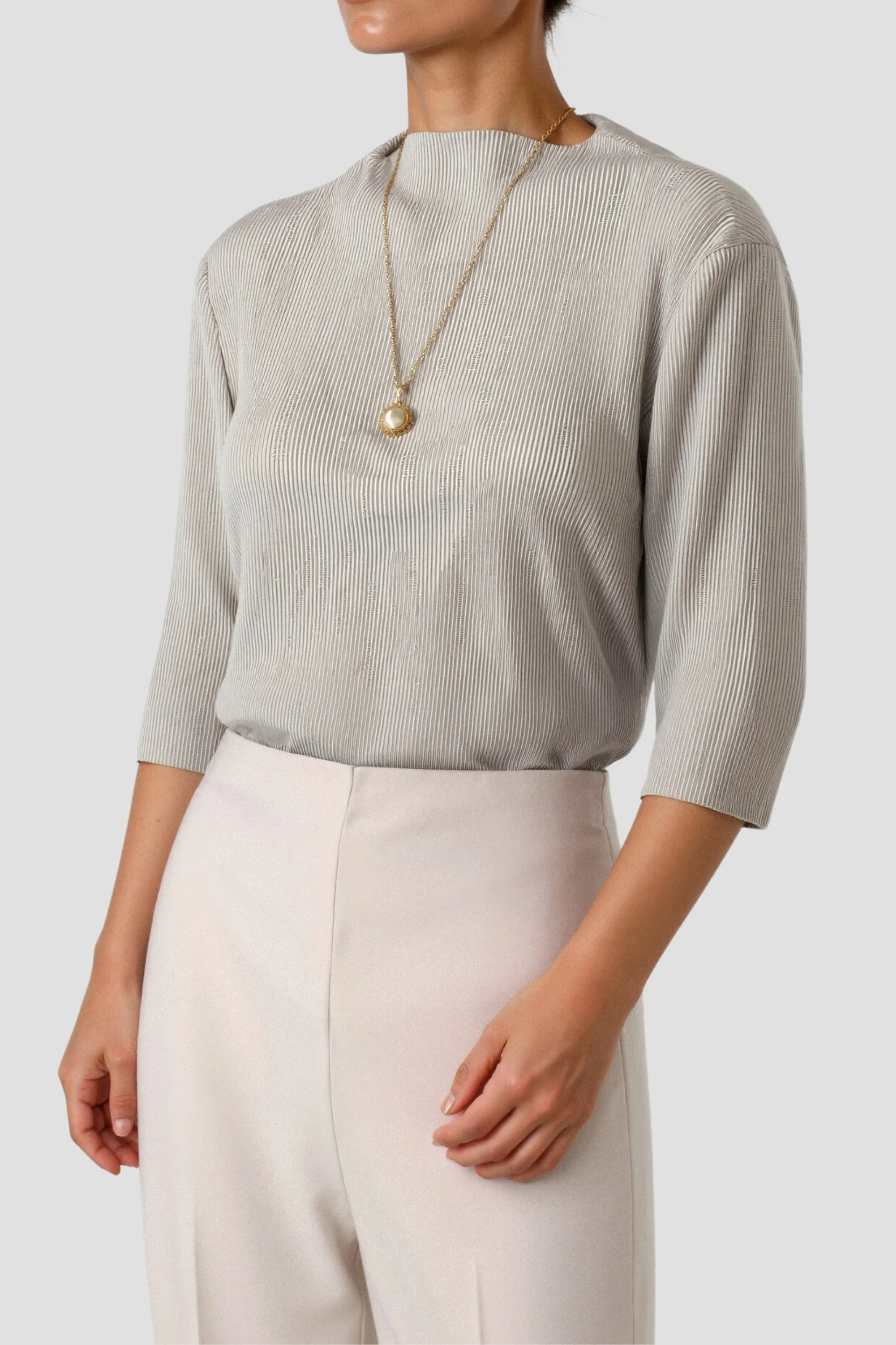 Old Money Elegant Half-Sleeve Women's Boat Neck Textured Blouse