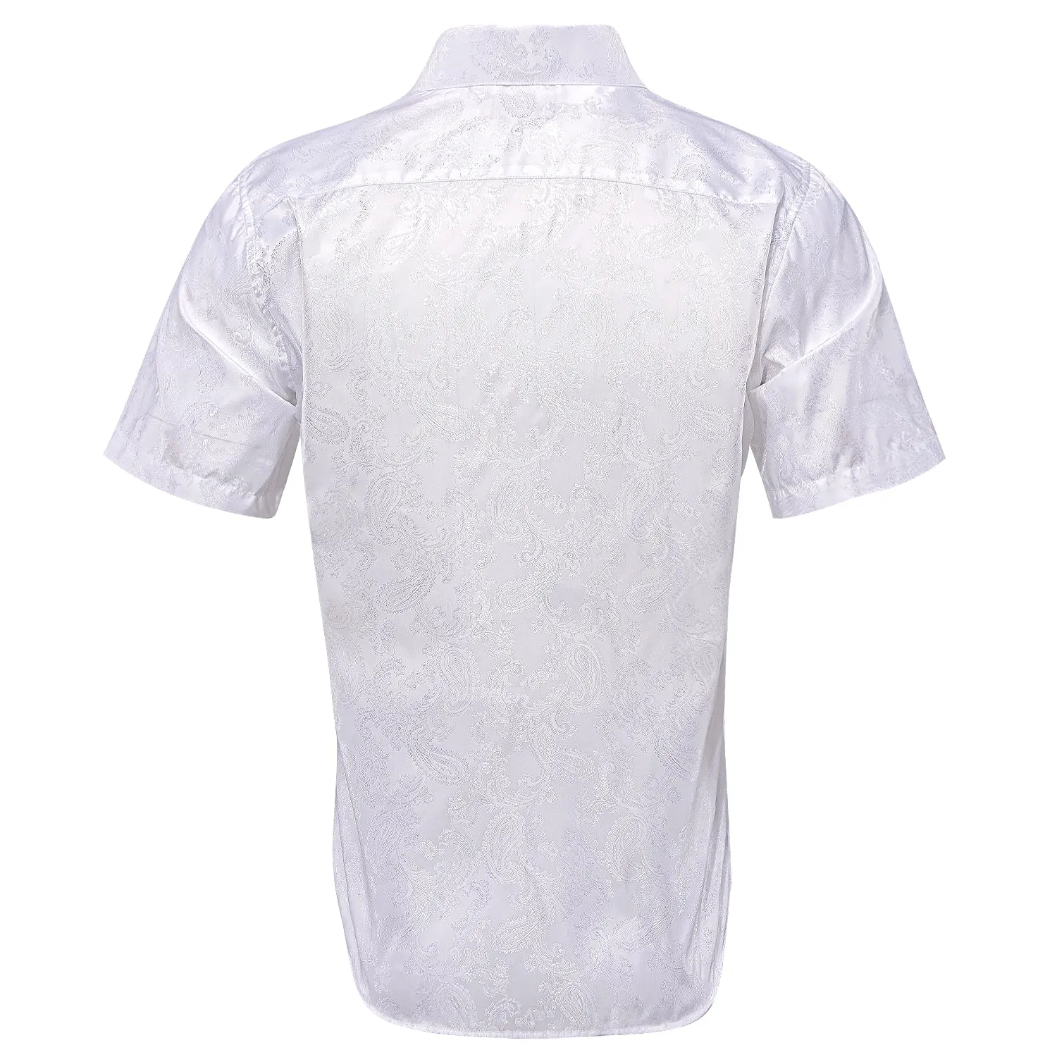 Pure White Paisley Silk Men's Short Sleeve Shirt