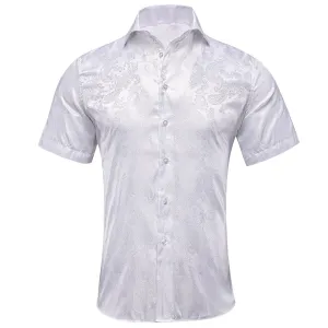 Pure White Paisley Silk Men's Short Sleeve Shirt