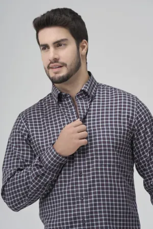 Regular Fit Wine Check Long Sleeve Men's Button Down Shirt