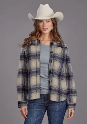 Stetson Womens Plaid Jacket Blue/Tan Poly/Wool L/S Shirt