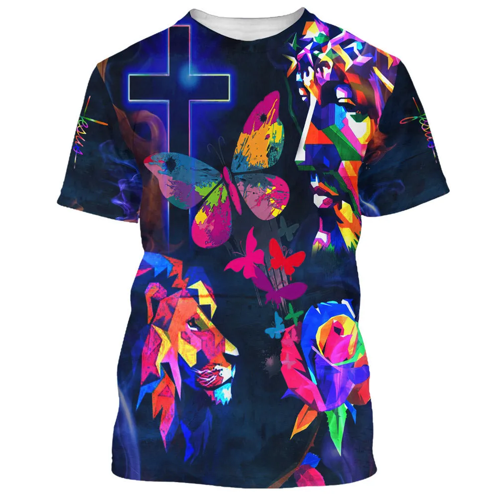 Sunflower Jesus Cross Butterfly 3d All Over Print Shirt - Christian 3d Shirts For Men Women