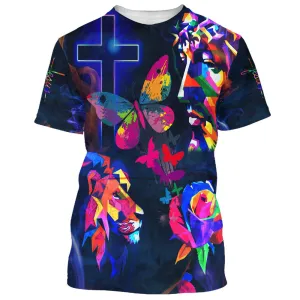 Sunflower Jesus Cross Butterfly 3d All Over Print Shirt - Christian 3d Shirts For Men Women