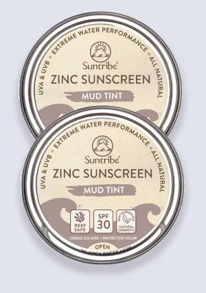 Suntribe Natural Mineral Face & Sport Zinc Sunscreen Mud Tint SPF 30 45g - 2 Pack Saver