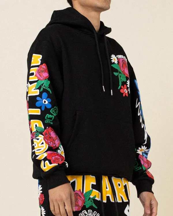 TEEK - Black Flower Puff Hoodie