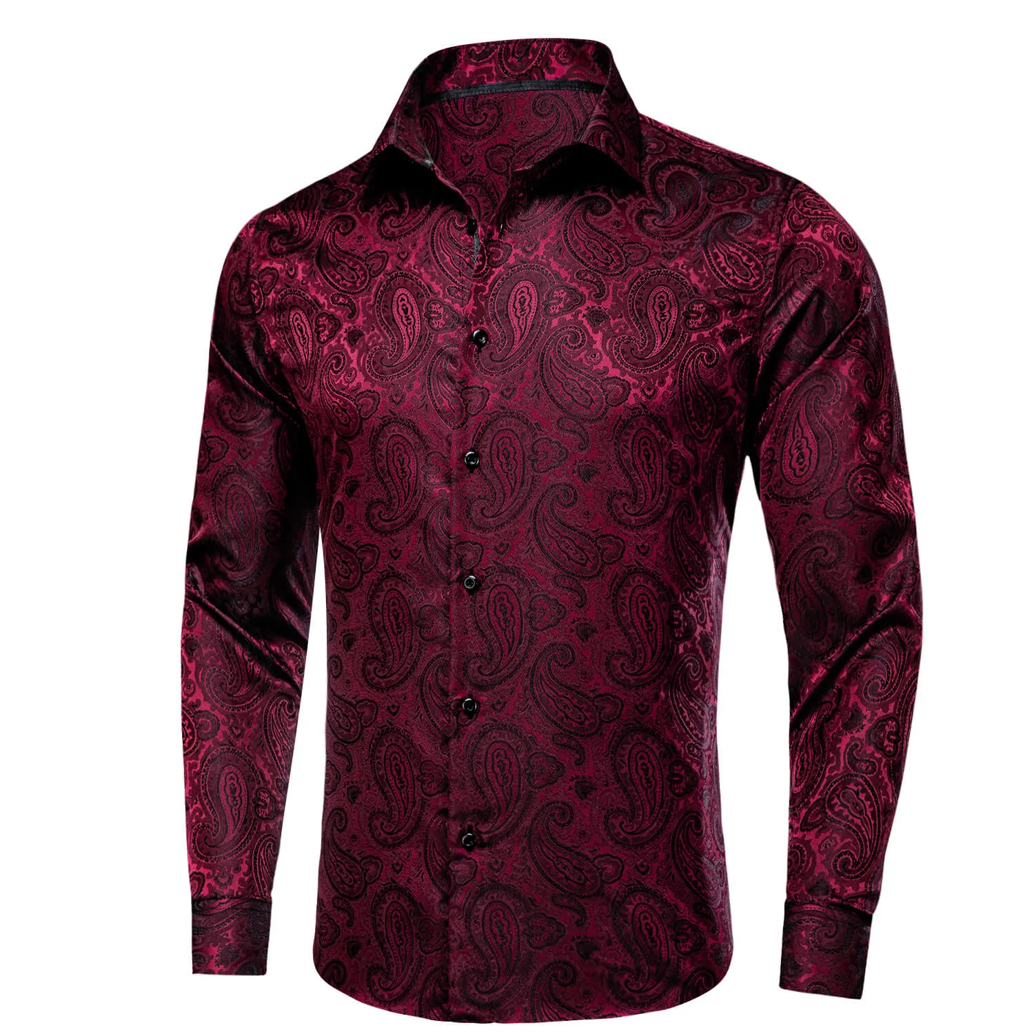 Ties2you Button Down Shirt Dark Red Jacquard Paisley Silk Men's Shirt