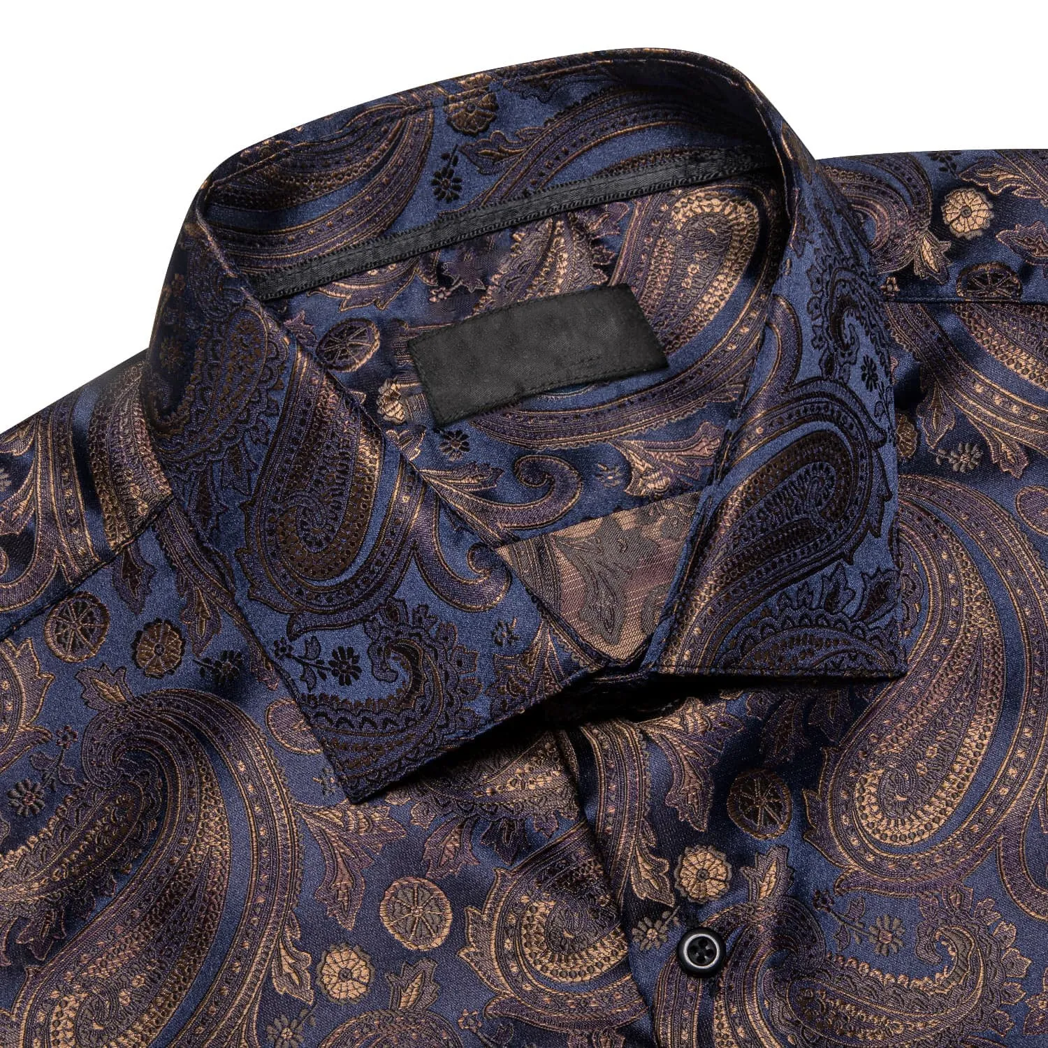 Ties2you Mens Shirt Brown Blue Jacquard Paisley Silk Dress Long Sleeve Shirt