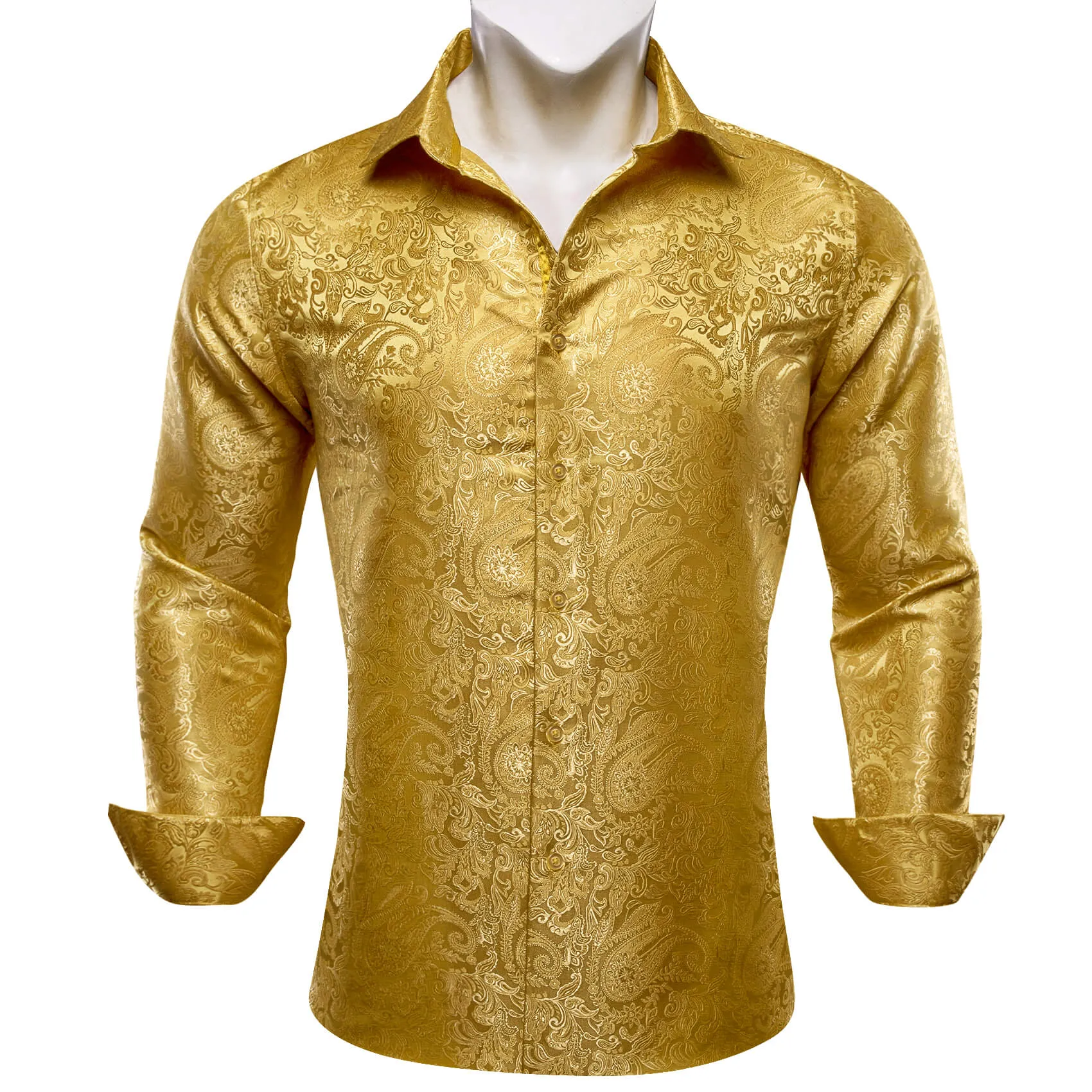 Ties2you Men's Shirt Golden Paisley Silk Long Sleeve Shirt