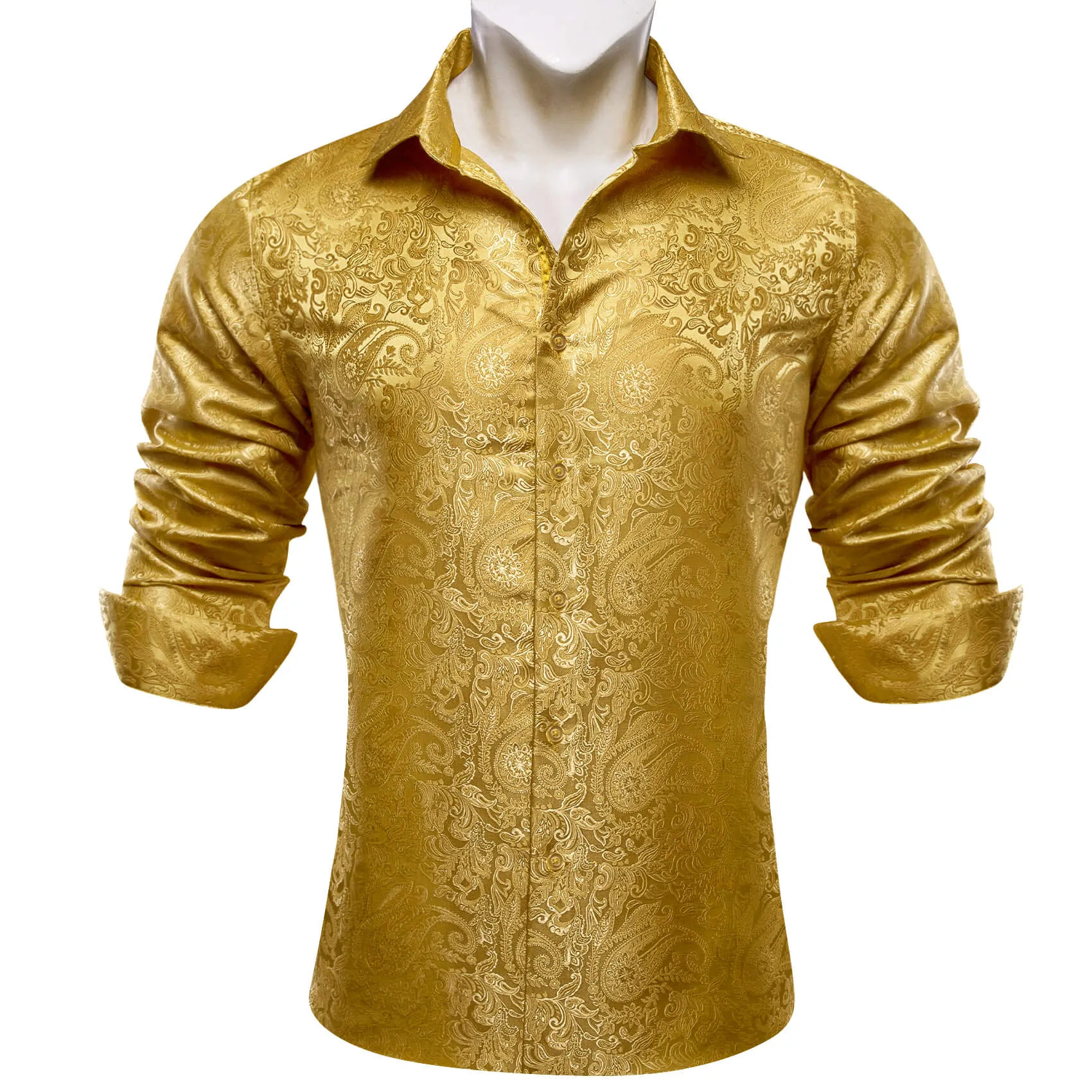 Ties2you Men's Shirt Golden Paisley Silk Long Sleeve Shirt