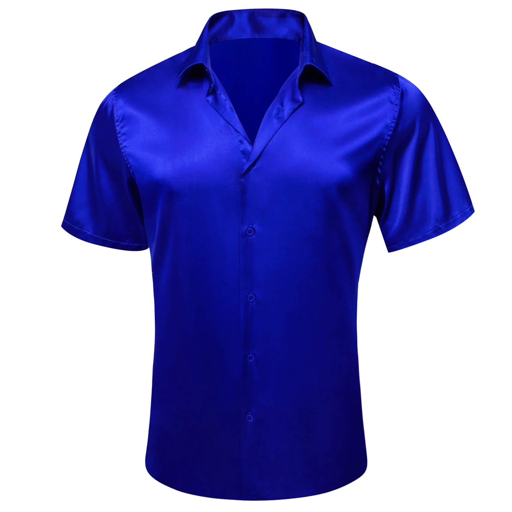 Ties2you Short Sleeve Shirt Cobalt Blue Solid Men's Silk Dress Shirt