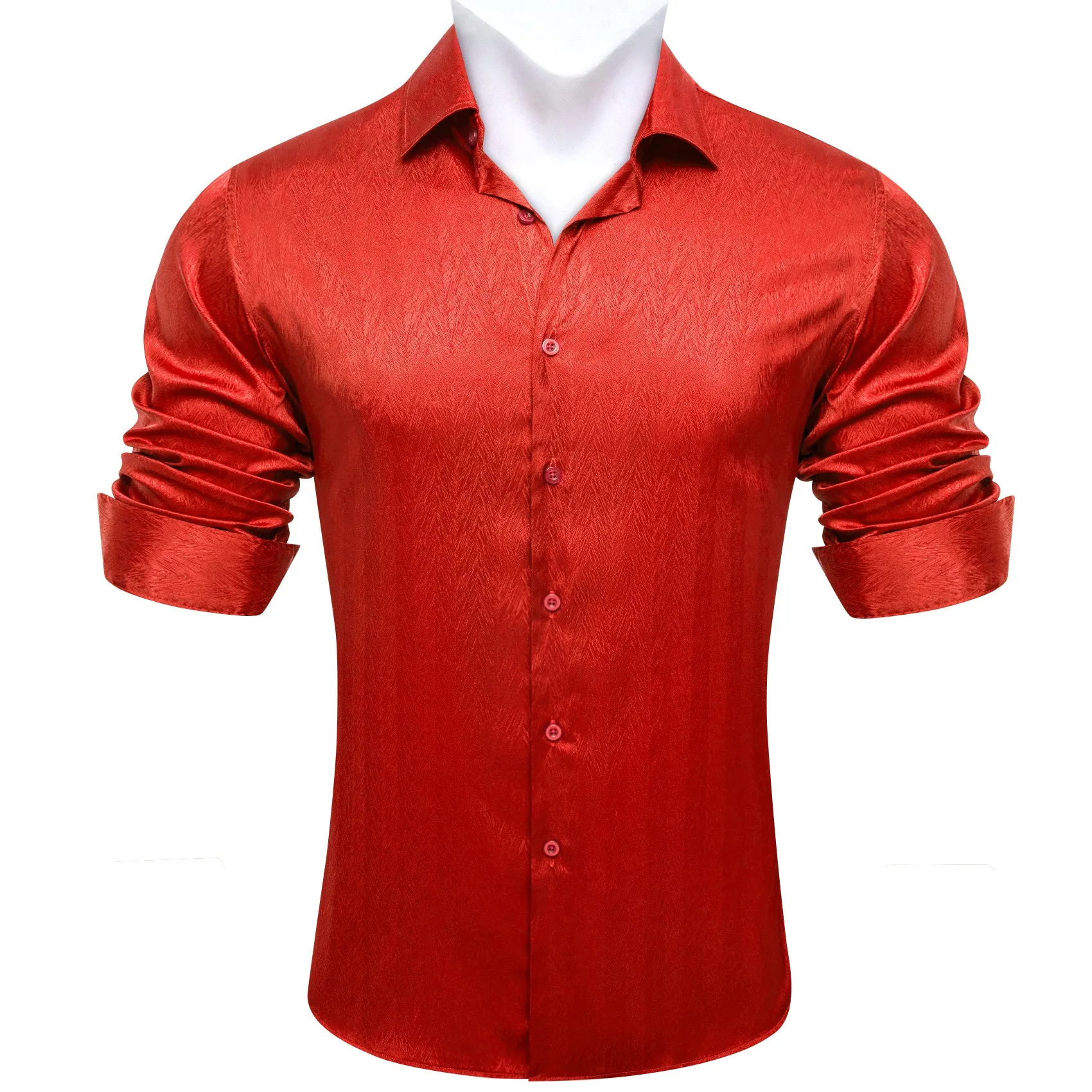 Tomato Red Novelty Silk Men's Long Sleeve Shirt