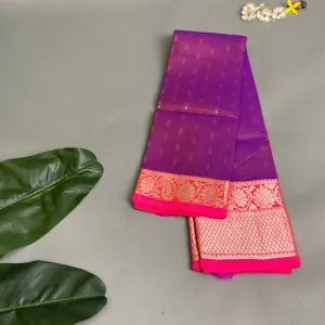 Venkatgiri Saree- Purple and Pink W/ Gold & Silver Zari (Attached Blouse Material)