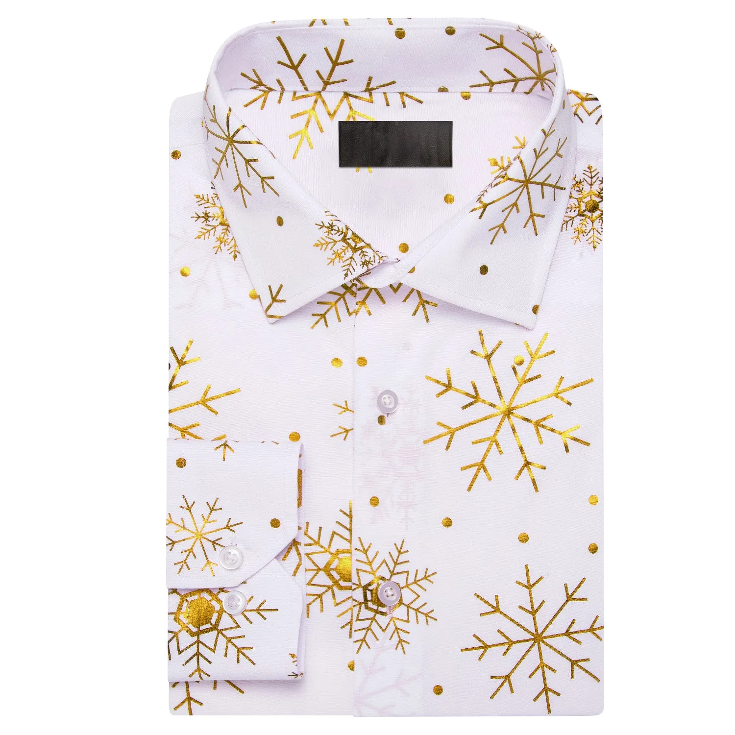 White Christmas Golden Snowflake Novelty Men's Long Sleeve Shirt