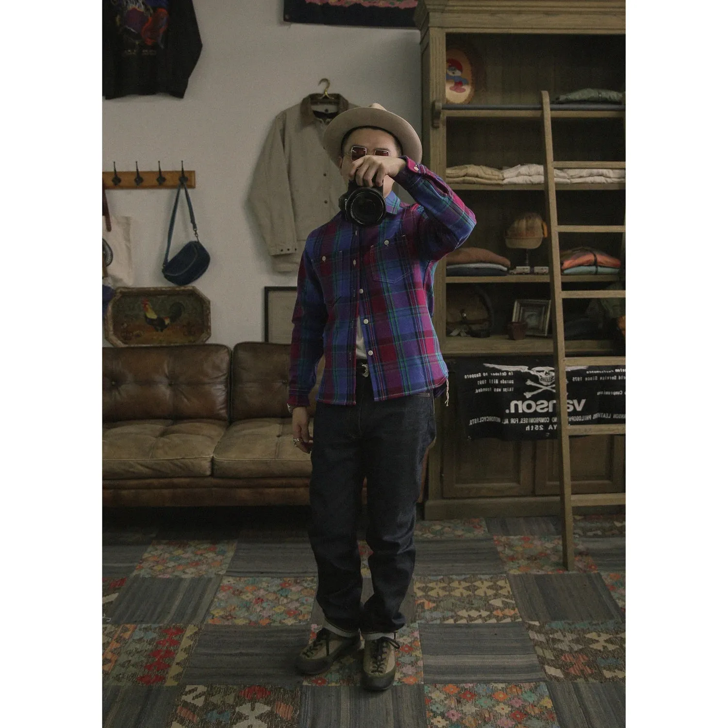 Yarn Dyed Cotton Checked Shirts with Asymmetrical Pockets - Plaid Work Shirts
