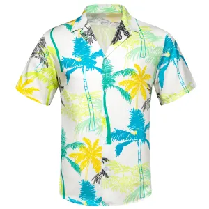 Yellow Blue Coconut Tree Novelty Men's Short Sleeve Summer Shirt